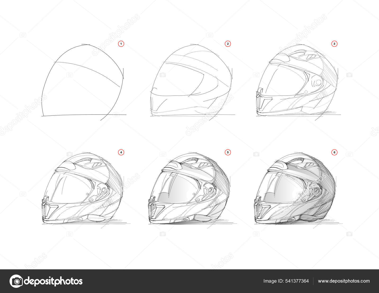 Página Mostra Como Aprender Desenhar Esboço Capacete Motocicleta Criação  Passo imagem vetorial de Nataljacernecka© 541377364